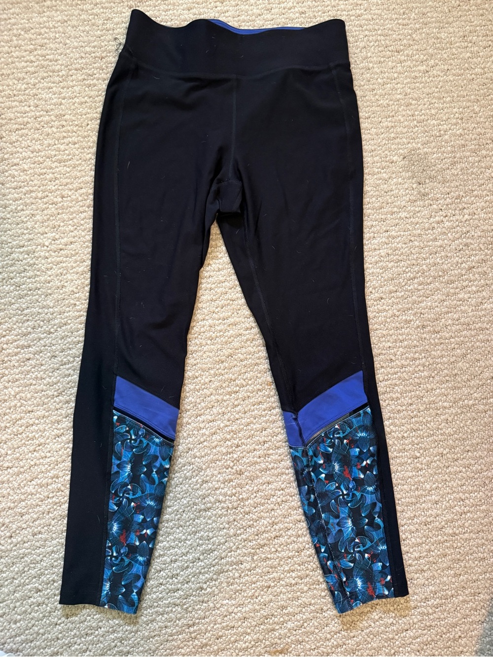 Spalding Black Leggings with Blue Patterned Lower Panels